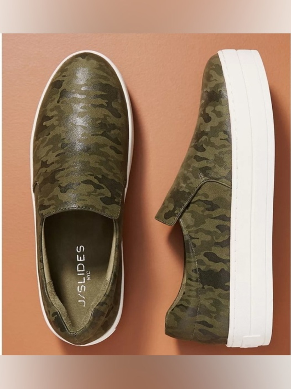 J/Slides for Anthropologie Harry Green Camo Leather Slip-On Sneakers NIB